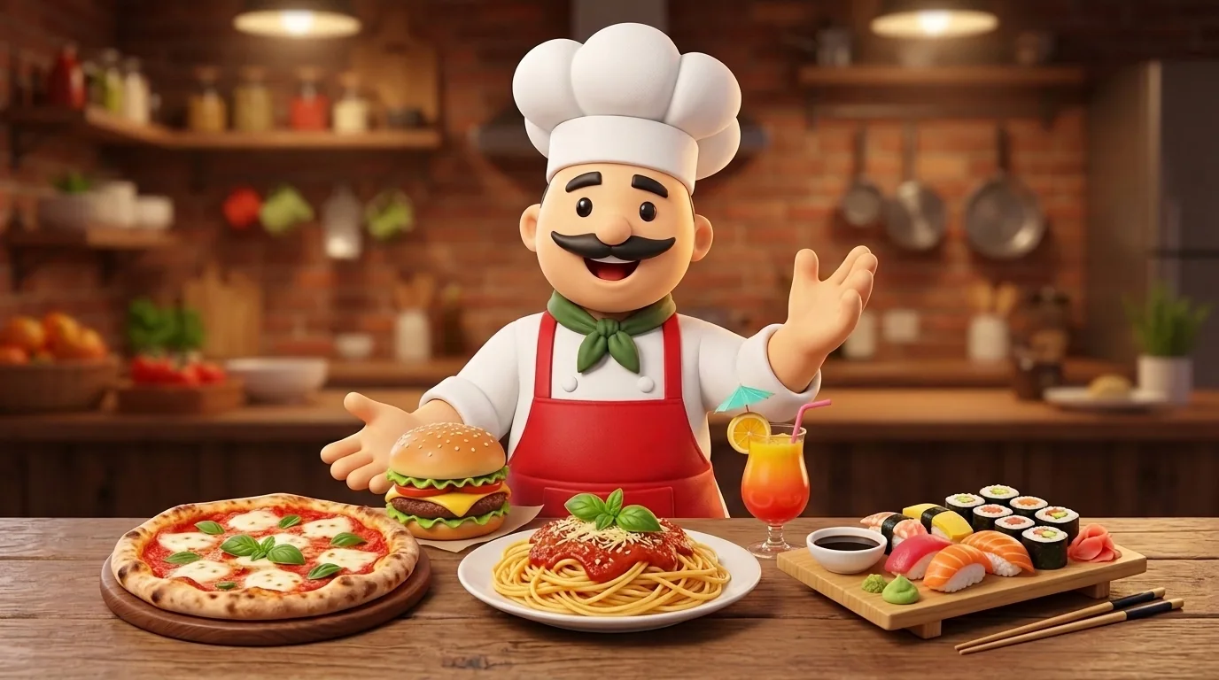 Il cuoco di RistoPizza Smart presenta pizza, hamburger, pasta, cocktail e sushi