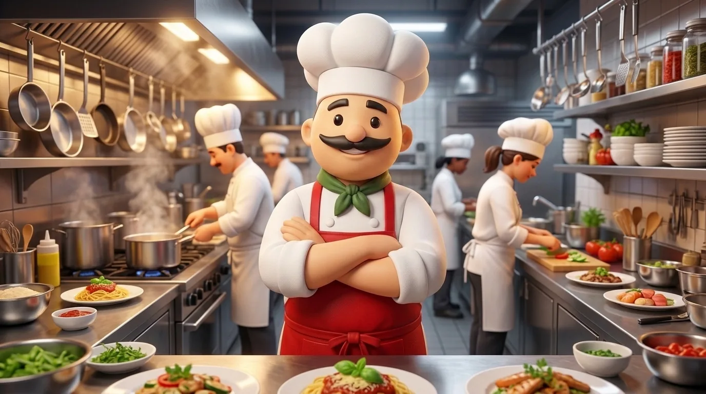 Il cuoco di RistoPizza Smart con la squadra al lavoro in cucina