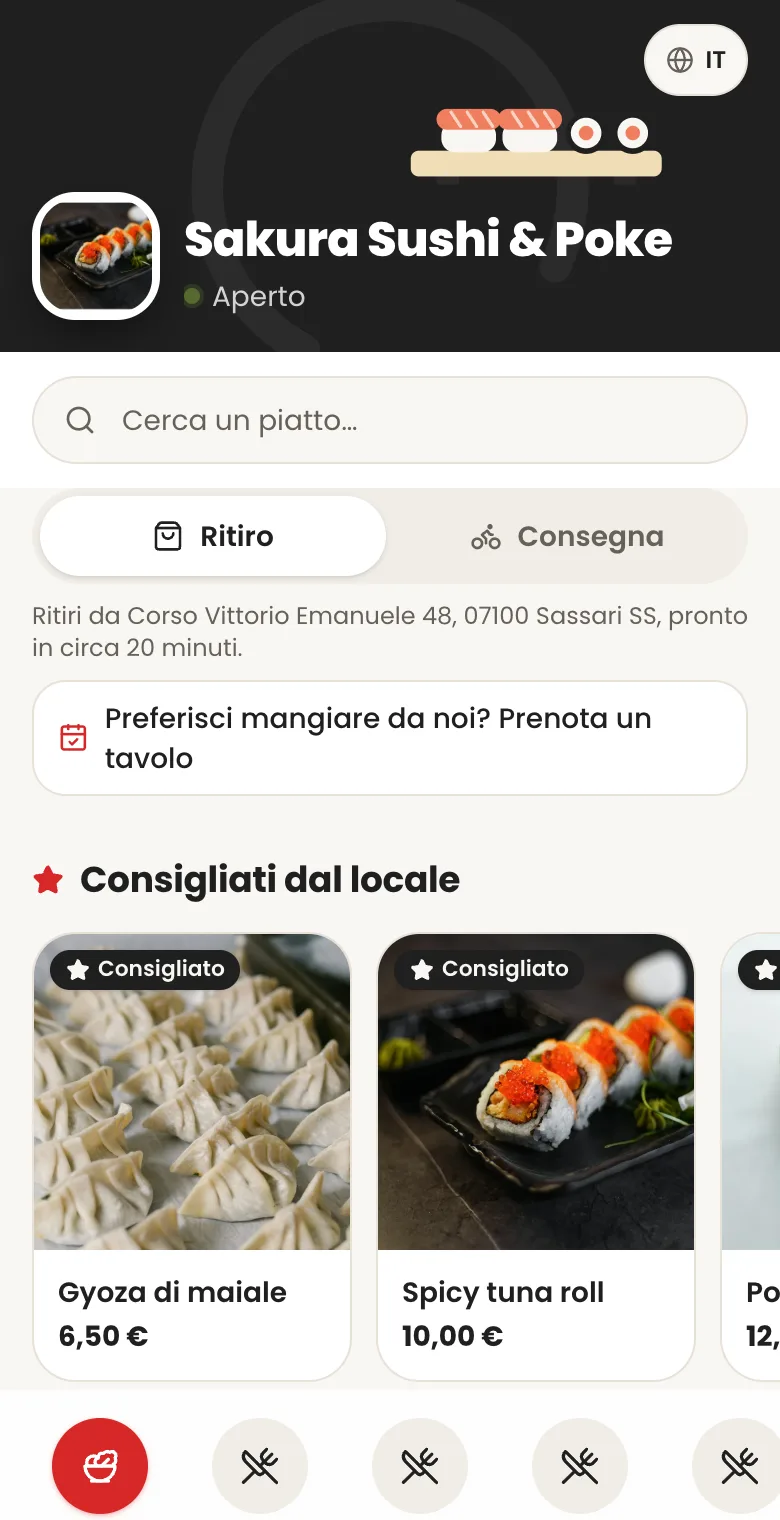 Il menu digitale di Sakura Sushi & Poke aperto dal telefono